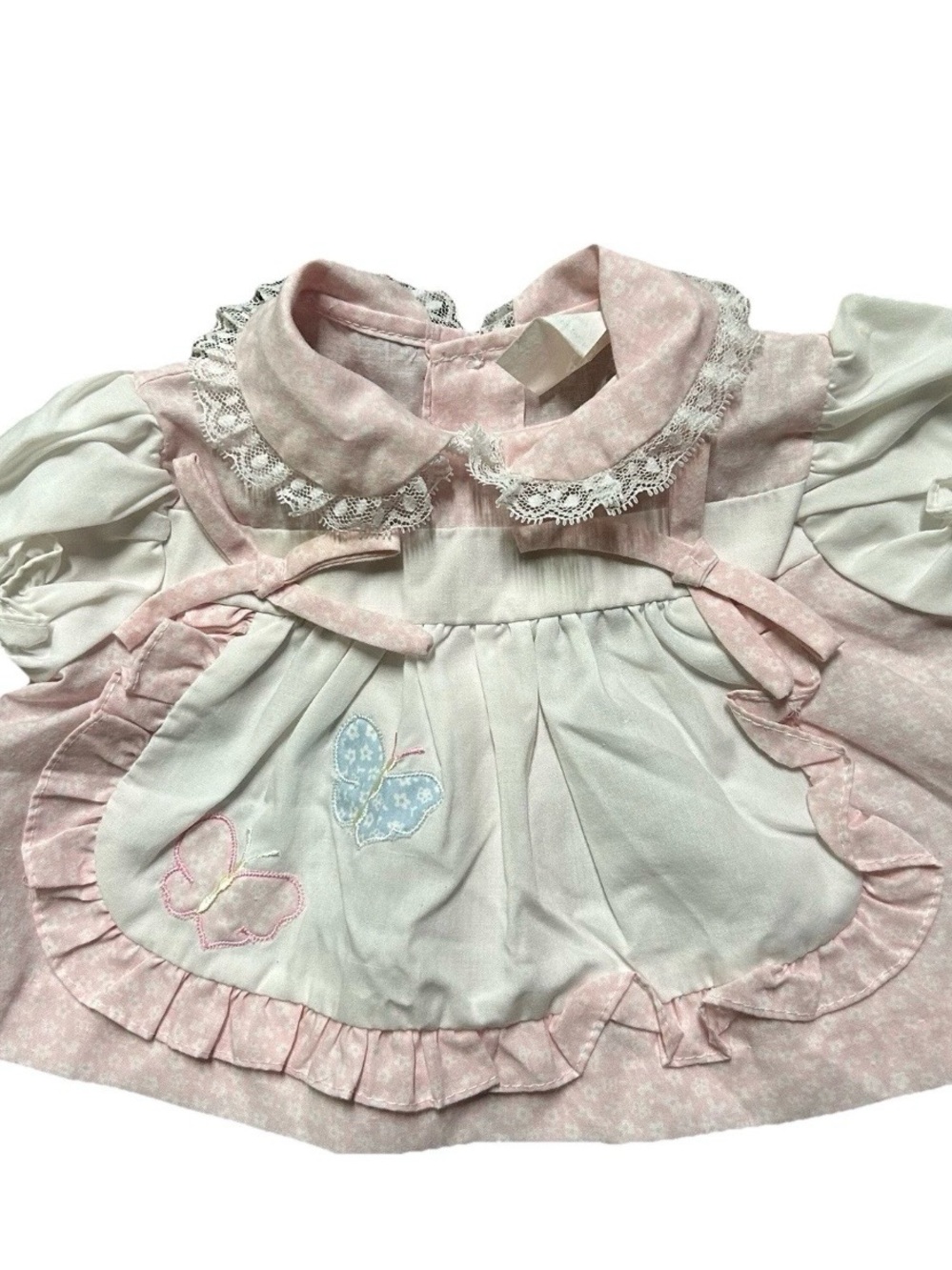 Vintage Baby Girl Top Pink White Butterflies Size 0-6 Months Peter Pan Collar